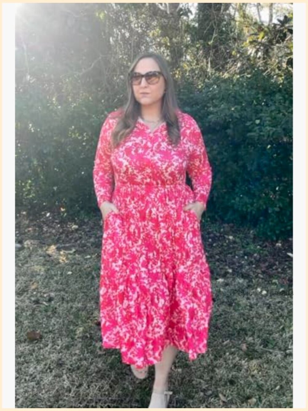 Plus Size Midi Dress with Pockets Long Sleeve V-Neck Collared Dress Fall Winter - Picture 4 of 7